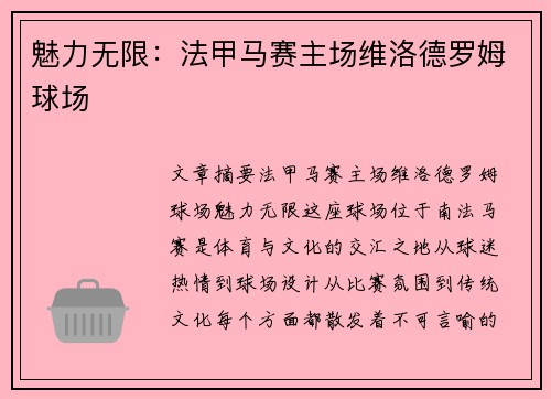魅力无限：法甲马赛主场维洛德罗姆球场